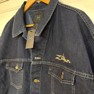 NEW Zildjian‎ Embroidered  ID Denim Jacket Mens XL Dark Wash 100% Cotton Relaxed